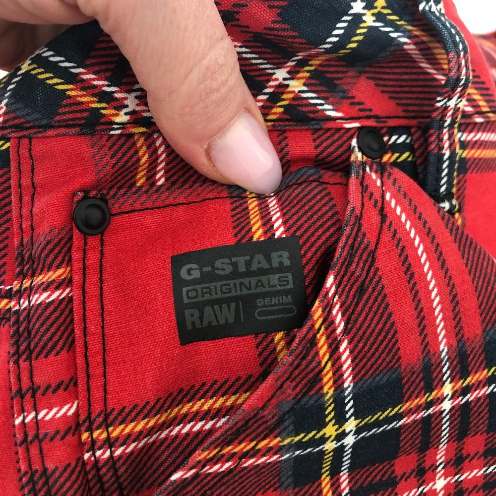 RARE FIND! GStar Raw Reinforced Knee Red Plaid Trouser Sz. 25